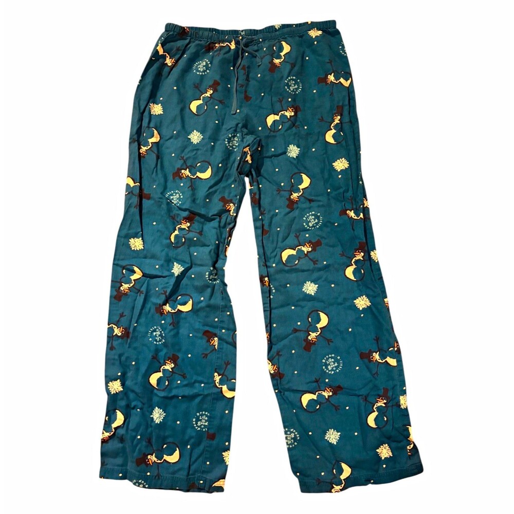 Life is good Sleep Pants Snowman Men’s Flannel Cotton Pajamas Elastic Waist M